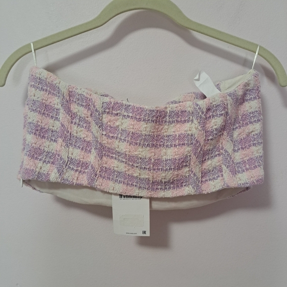 Zara textural plaid corset crop bustier pi k purple medium NWT - Picture 7 of 11